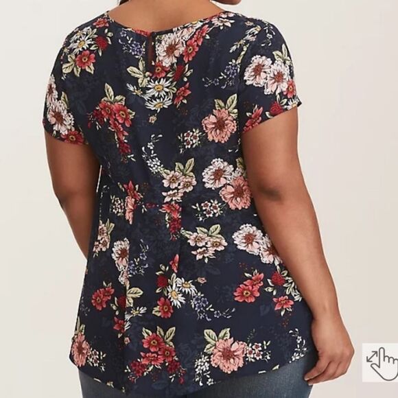 Torrid Floral Print Georgette Pleated Back Blouse Scoop Relaxed Fit Keyhole L/12 - Picture 3 of 11
